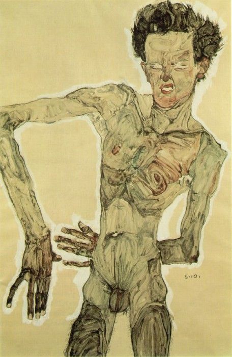 Schiele Self-portrait standing, 1910, Graphische Sammlung Al. , 