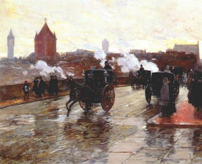 hassam clearing sunset (corner of berkeley street and columbus avenue) 1890. , 