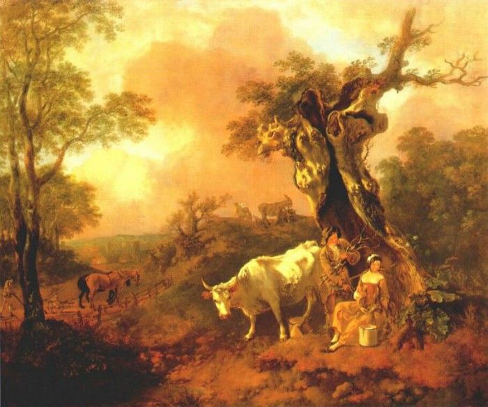 gainsborough woodcutter courting a milkmaid 1755. , 