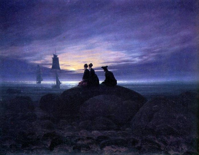 Friedrich Caspar David Moonrise over the sea Sun . ,  