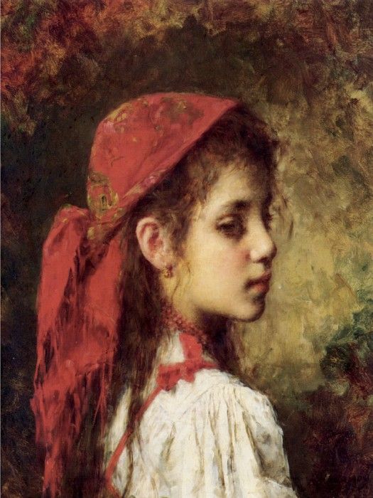 Portrait of a Young Girl in A Red Kerchief. ,  Alexeivich