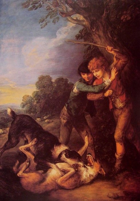 Shepherd Boys with Dogs Fighting. , 