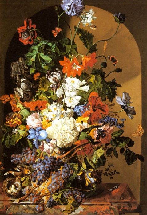 Zinnogger Leopold A Still Life With Flowers And Grapes. Zinnogger, 