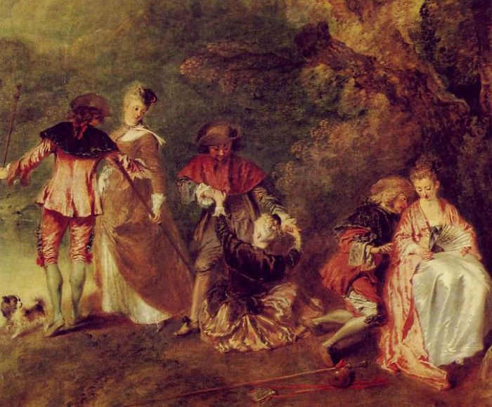 Watteau The Embarkation for Cythera, 1717, Detalj, 129x194 c. , -