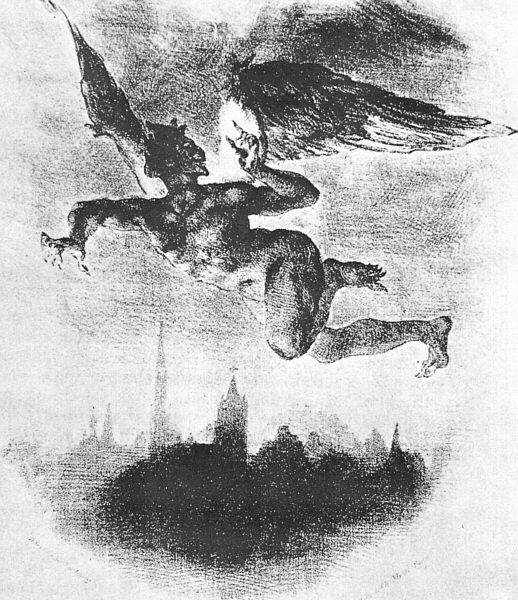 1839 Mephistopheles Over Wittenberg (From Goethes Faust). , 