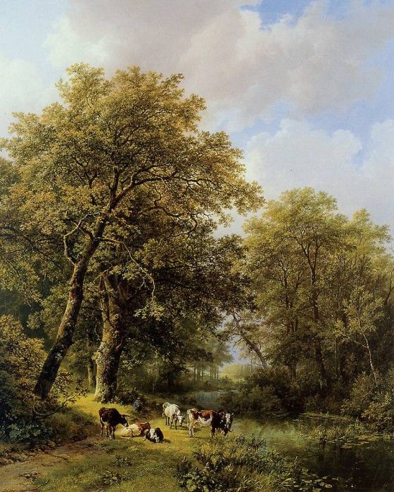 Koekkoek Barend C Shepherd with cows Sun. Koekkoek, Barend 