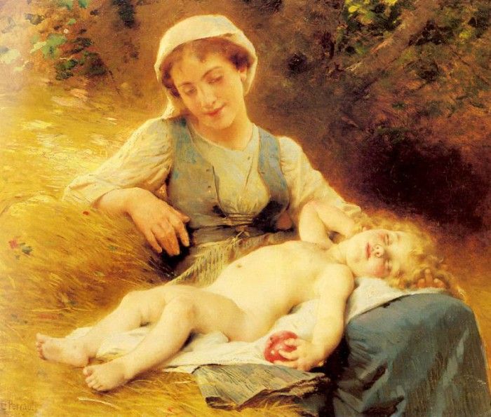 Perrault Leon Jean basile A Mother With Her Sleeping Child. ,   