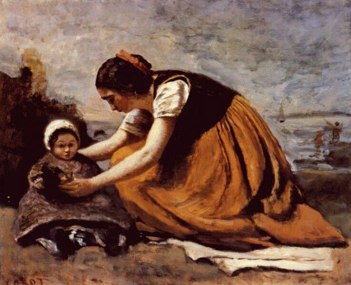 corot mother and child on the beach c1860. 