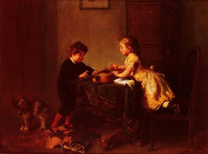 Schlesinger Felix Children Playing With A Guitar.  