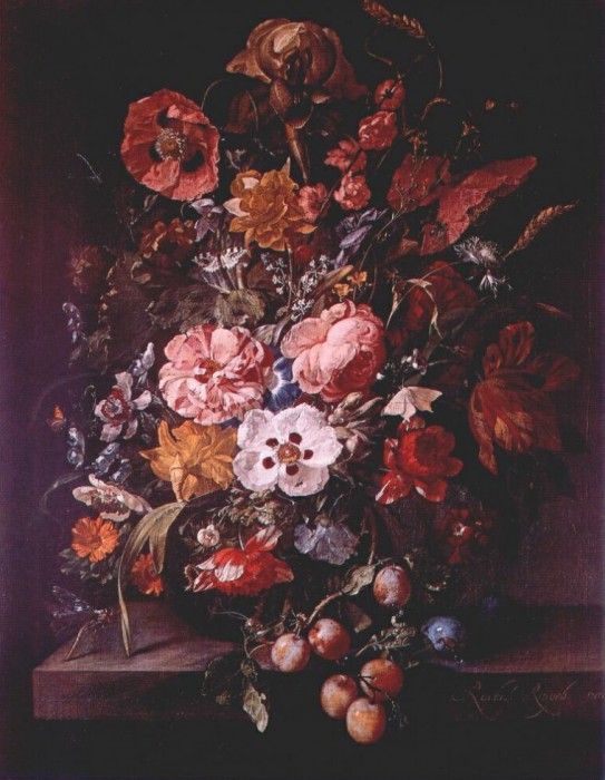 ruysch bouquet in glass vase 1703. , 