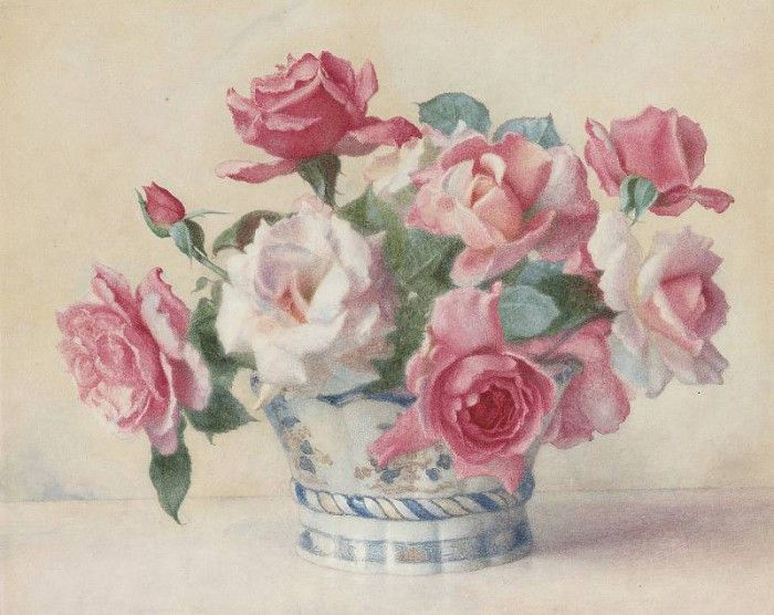 A still life of Roses in a porcelain bowl. Bulleid  