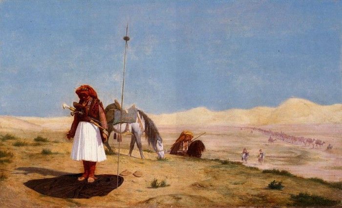 Gerome Jean Leon Prayer in the Desert. , -