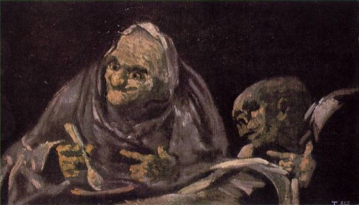 Goya - Two Old Women Eating From A Bowl.   ,  