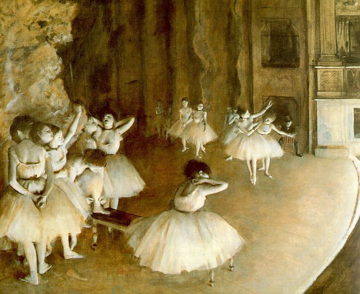 Degas Ballet Rehearsal on Stage, 1874, oil on canvas, Musee . , --