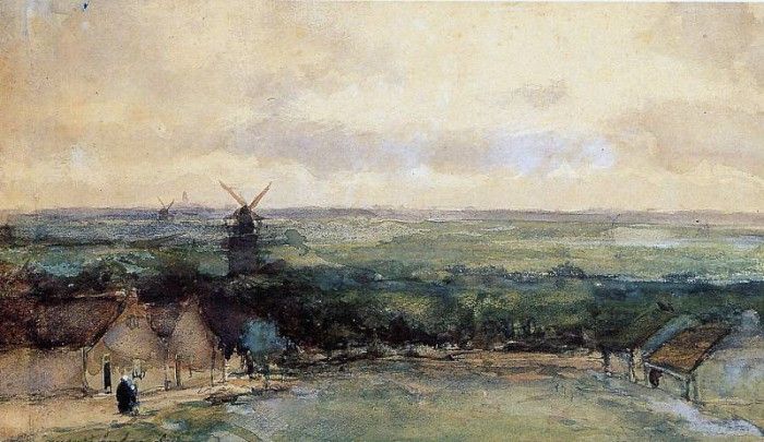 Weissenbruch Jan Landscape with mills Sun. Weissenbruch,  