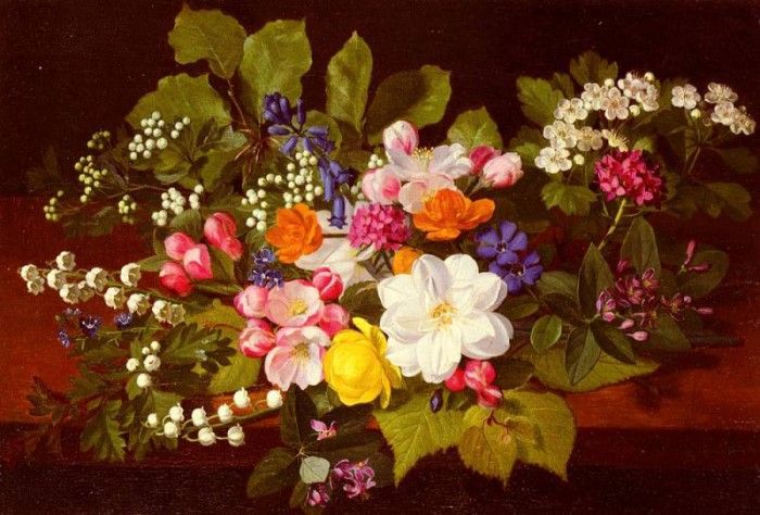 Ottensen Otto Didrik A Bouquet Of Spring Flowers On A Ledge. ,  