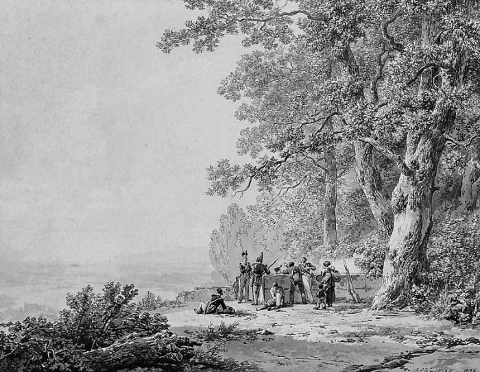 Koekkoek Barend C Landscape with soldiers. Koekkoek, Barend 