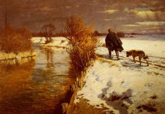 Hartwick Hermann A Hunter In A Winter Landscape. Hartwick 