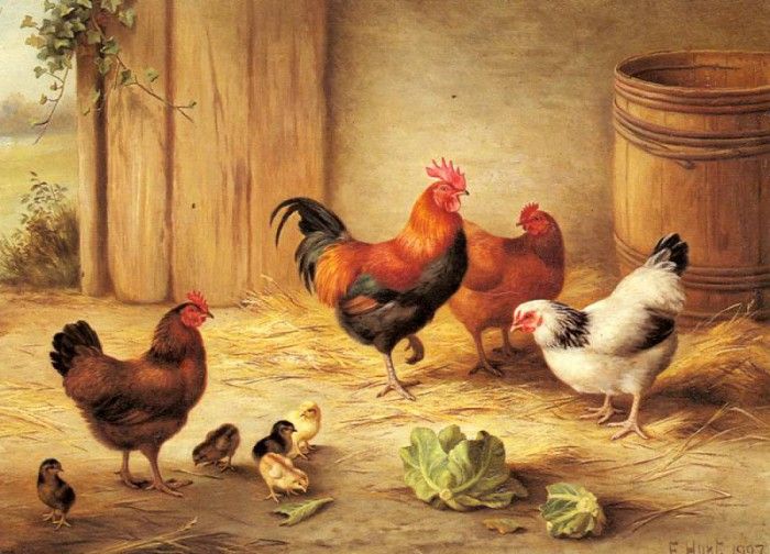 Hunt Edgar Chickens In A Barnyard. , 