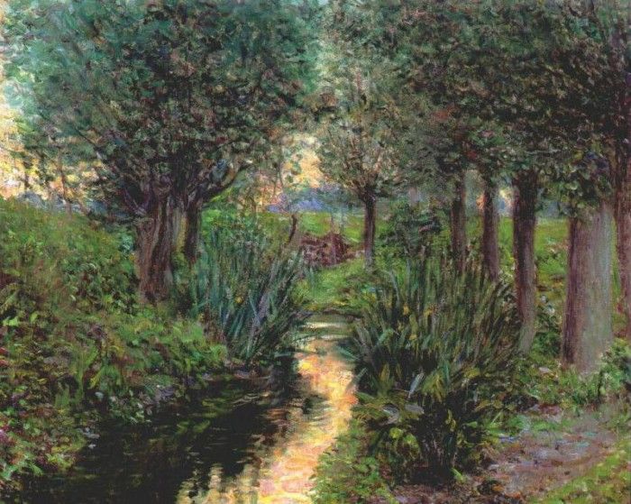 perry a stream beneath poplars 1890-1900.  