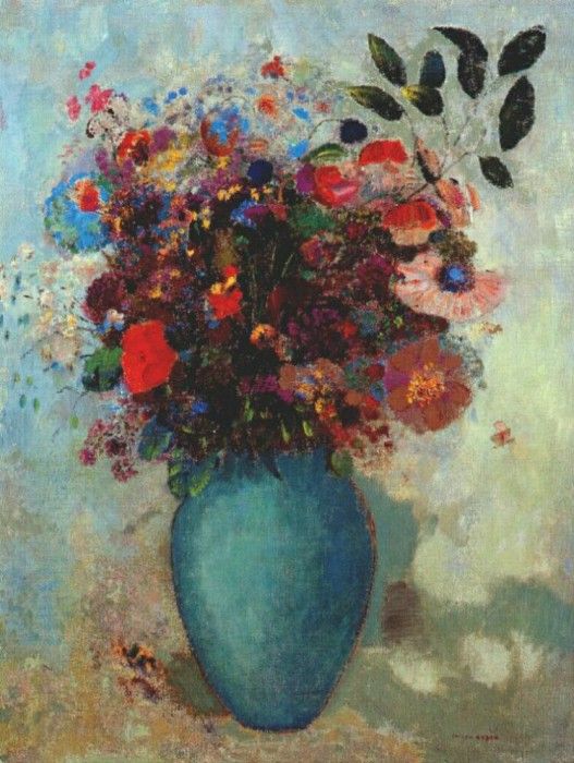 redon flowers in turquoise vase c1910. , 