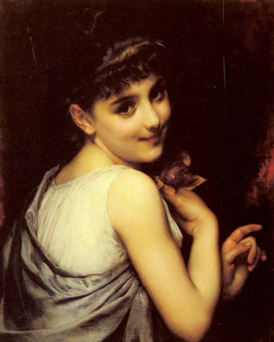 Piot Adolphe A Young Beauty Holding A Red Rose. ,  