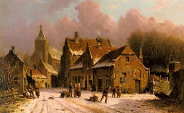 Eversen Adrianus A Village In Winter. Eversen, Adrianus