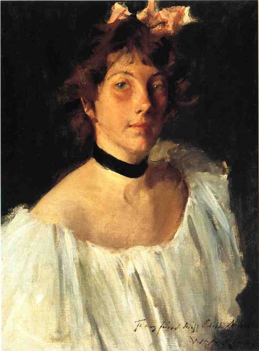 Chase William Merritt Portrait of a Lady in a White Dress aka Miss Edith Newbold. ,  