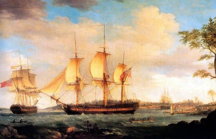 MPA Thomas Whitcomb Departure of the whaler, Britainnia from Sidney Cove, 1798 sqs. Whitcomb, 