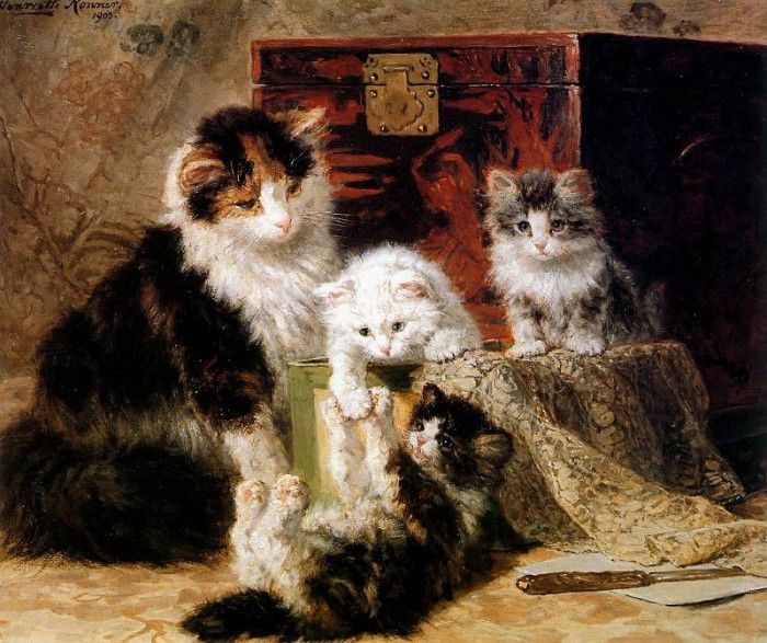 Ronner-Knip Henritte Mothercat With Playing Kittens Sun . Ronner-Knip, 