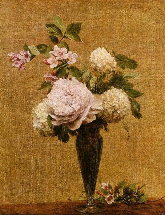 Fantin Latour Henri Vase of Peonies and Snowballs. -, ---