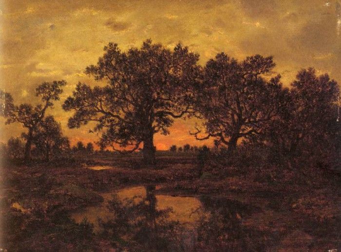 Rousseau Pierre Etienne Theodore Coucher De Soleil. ,   