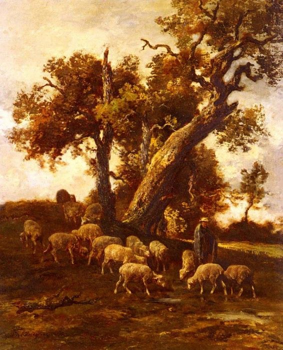 Jacque Charles Emile Sheep At Pasture. ,  