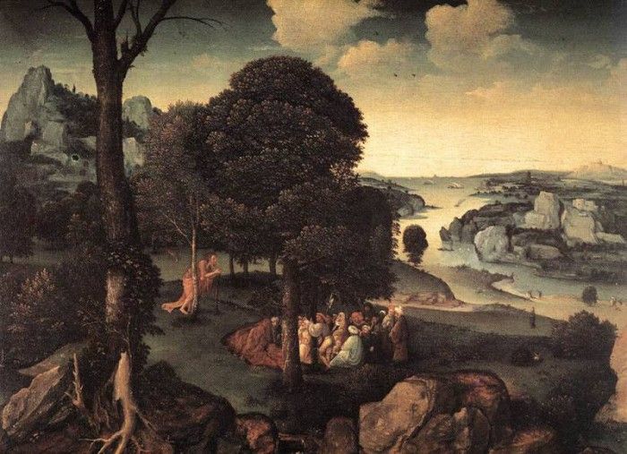 PATENIER Joachim Landscape With St John The baptist Preaching. Patenier  Patinir