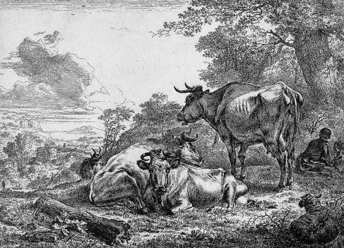 Berchem Nicolaes Three resting cows Sun. , 