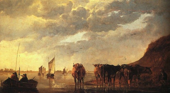 CUYP Aelbert herdsman With Cows By A River. , Aelbert