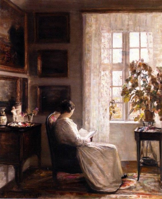 Carl Holose Reading in the Morning Light. Holsoe,  