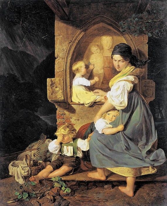 Shelter from the approaching thunderstorm. (1832).   