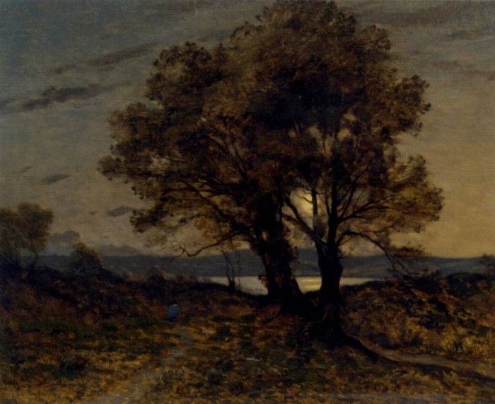 Harpignies Henri Joseph Paysage Au Clair De Lune. Harpignies, -