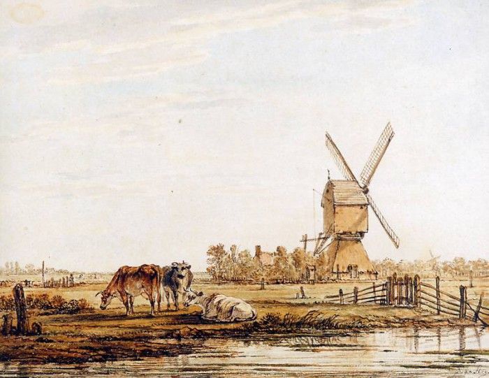 Strij van Jacob Landscape with mill and cattle Sun. Strij,  