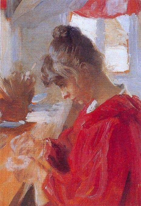 Kroyer Peder Severin Marie en vestido rojo 1890. Kroyer,  