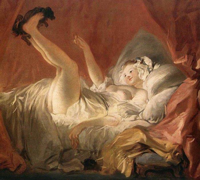 Fragonard Young Woman Playing with a Dog. 