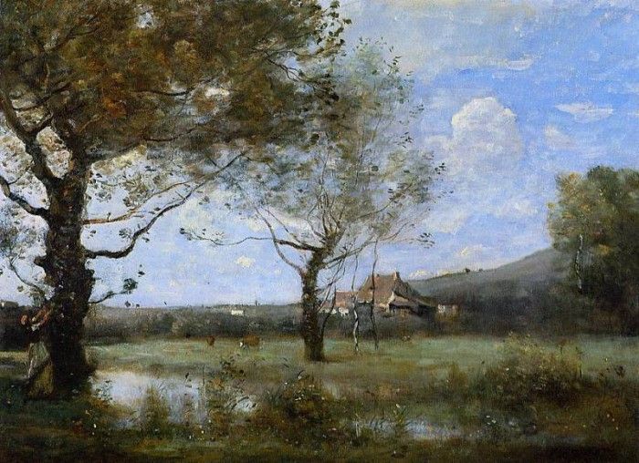 Corot Meadow with Two Large Trees. , --