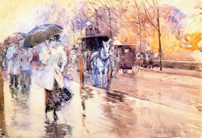 hassam rainy day on fifth avenue 1893. , 