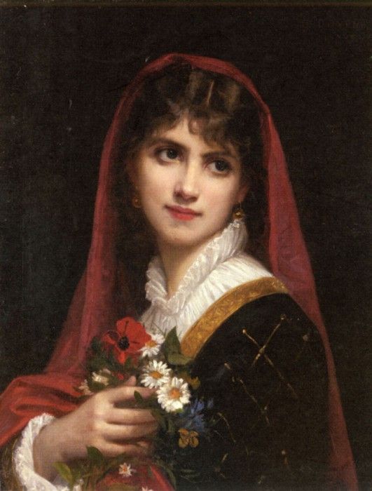 Doyen Gustave A Young Beauty Wearing A Red Veil. Doyen, 