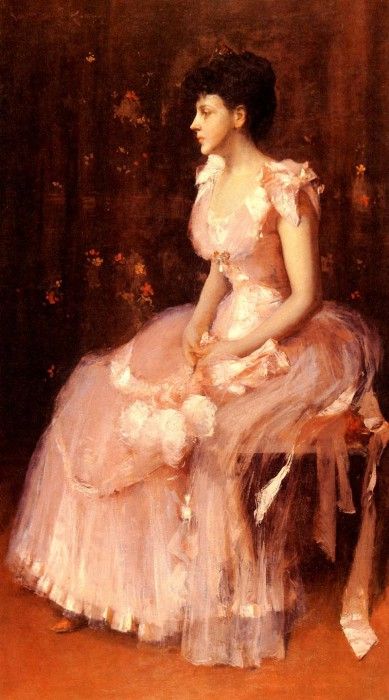Chase William Merritt Portrait Of A Lady In Pink. ,  