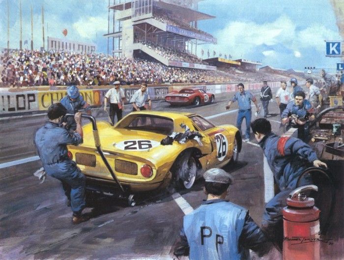 Cma 054 1964 le mans ferrari 250 lm in the pits.  