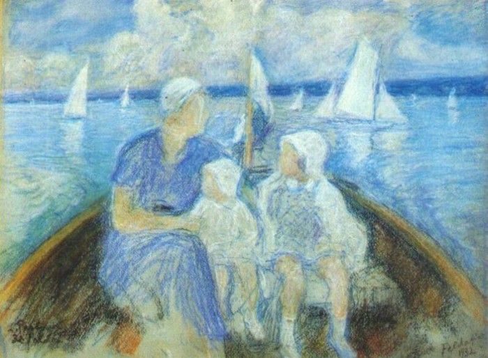 pasternak lady with two children in a boat 1932. 