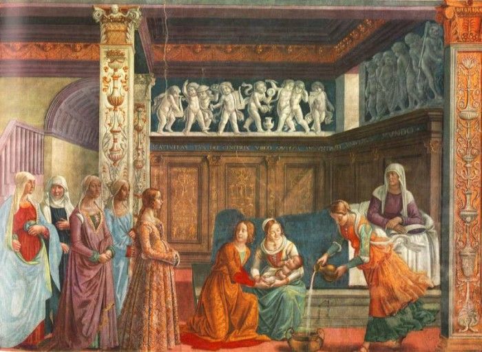 GHIRLANDAIO BIRTH OF MARY CAPPELLA TORNABUONI SMARIA NOVE. , 