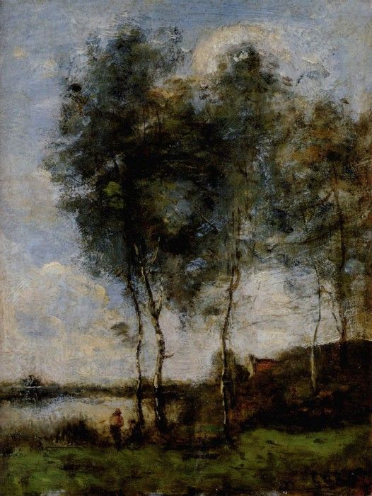 Corot Jean Baptiste Camille Pecheur Au Bord De La Riviere. , --